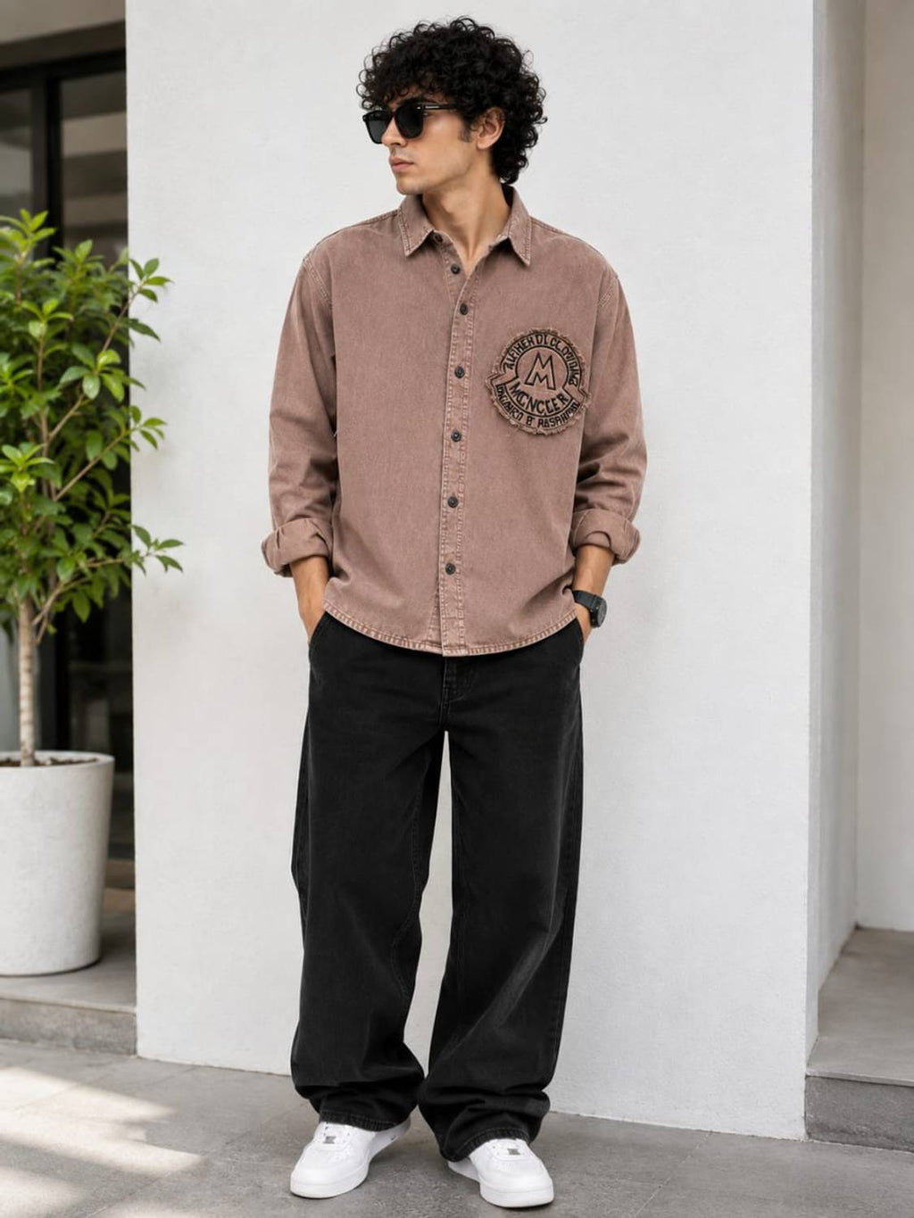 RAW SQUARED Men Embroidered Casual Pink Shirt