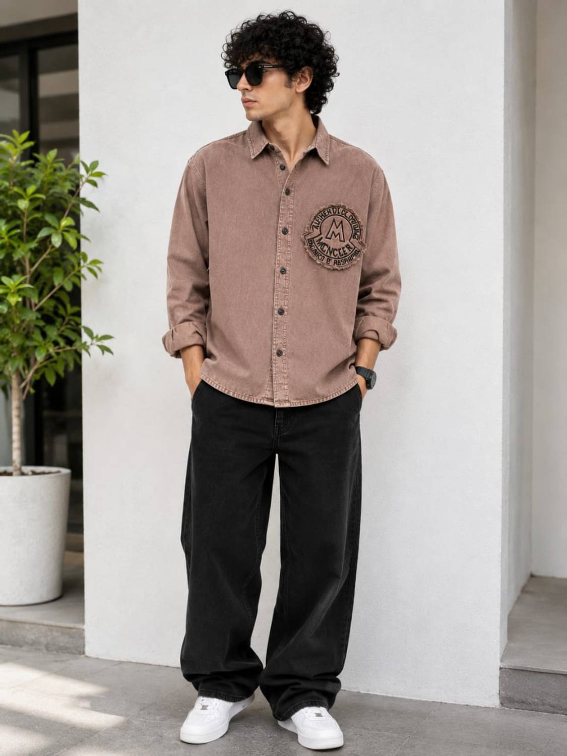 RAW SQUARED Men Embroidered Casual Pink Shirt