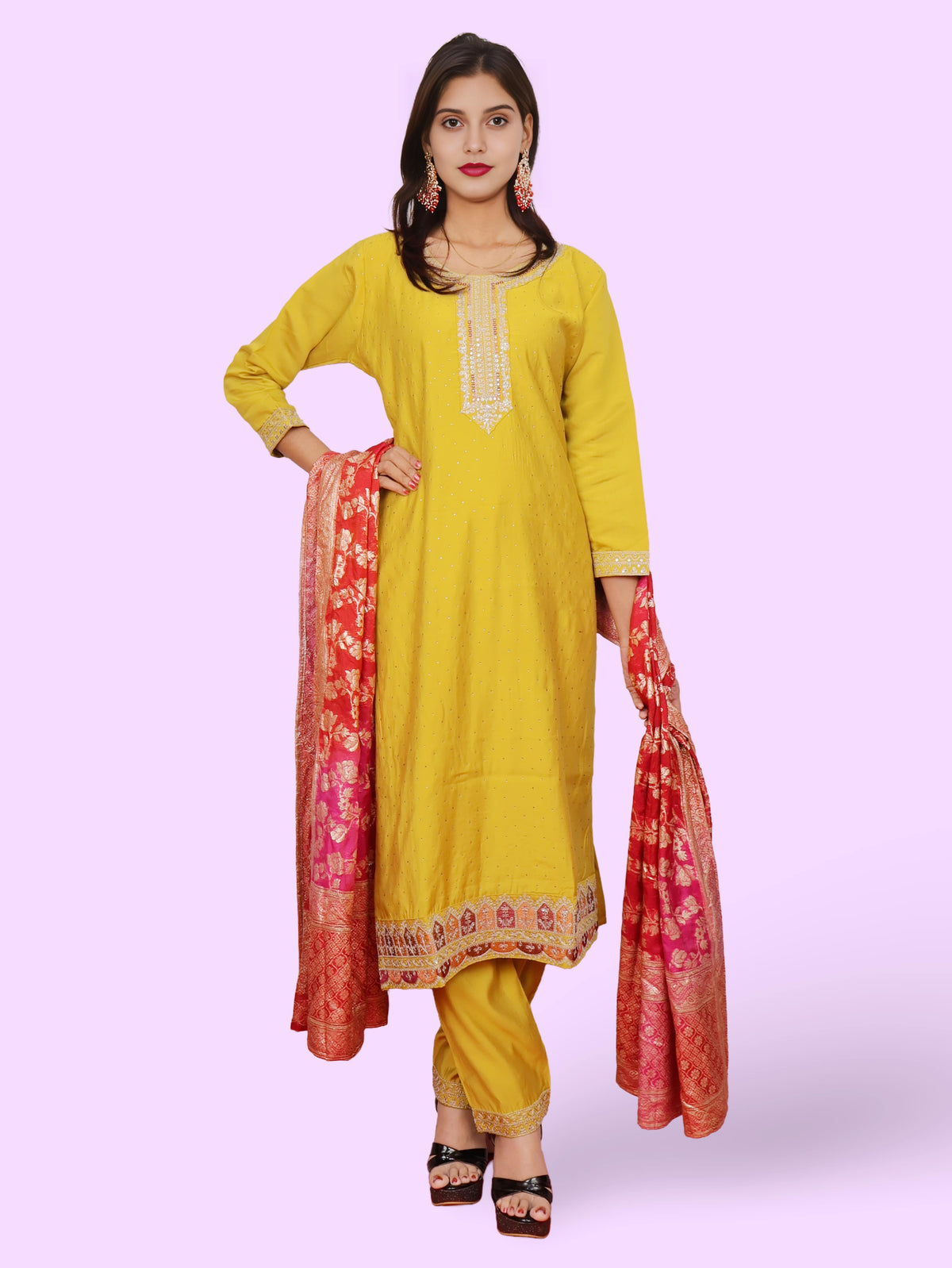 Woman Straight Suit Set with Pant-Dupatta