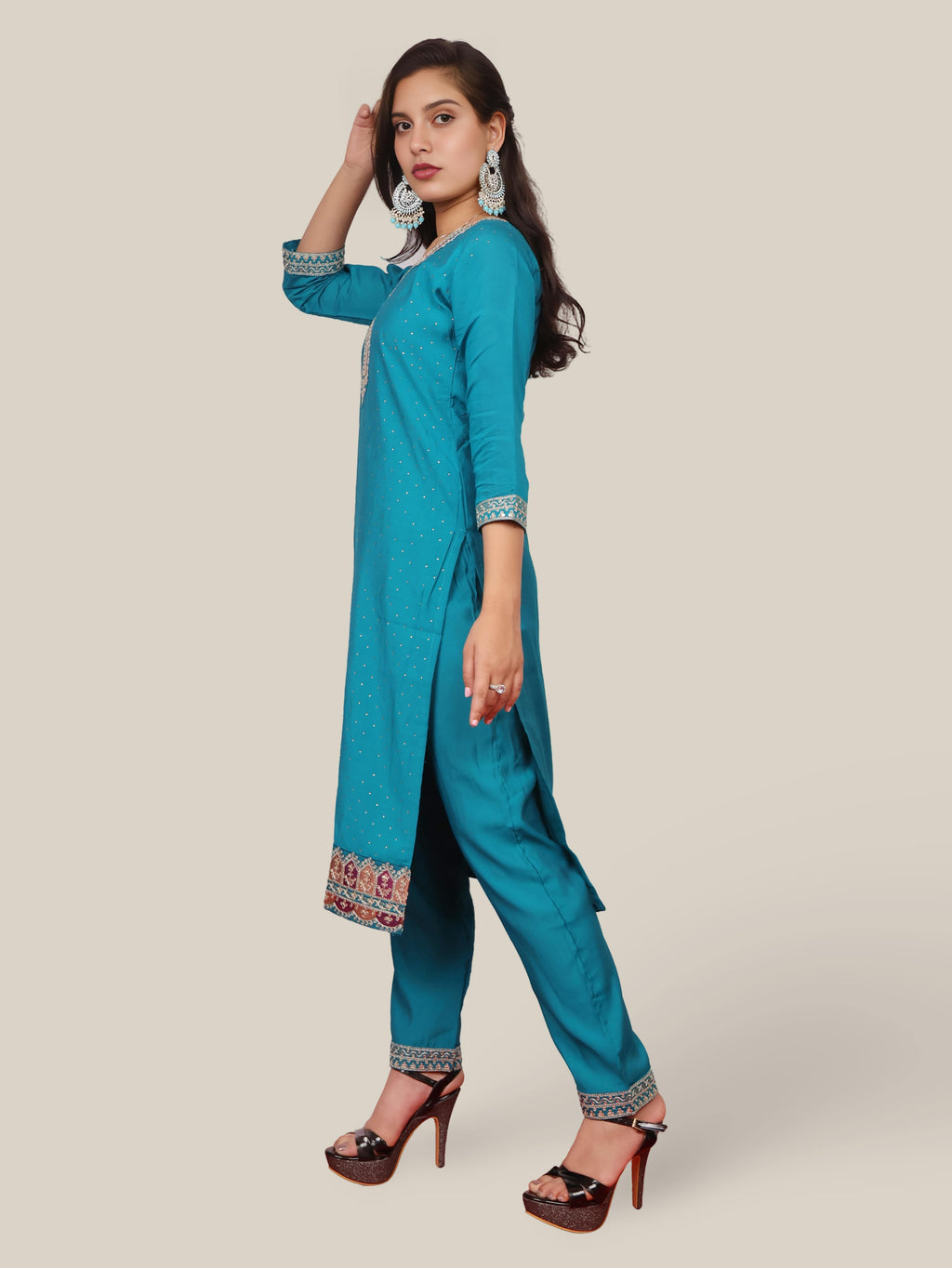 Woman Straight Suit Set with Pant-Dupatta