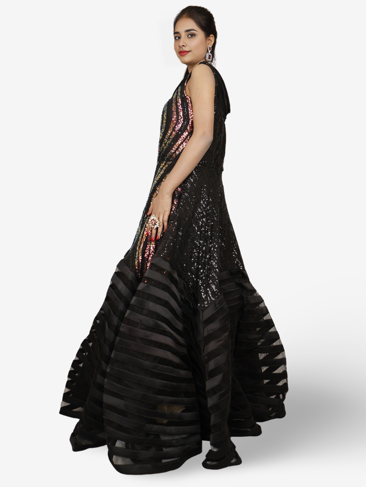 Gown with heavy Rose Gold & Gold Sequin Work