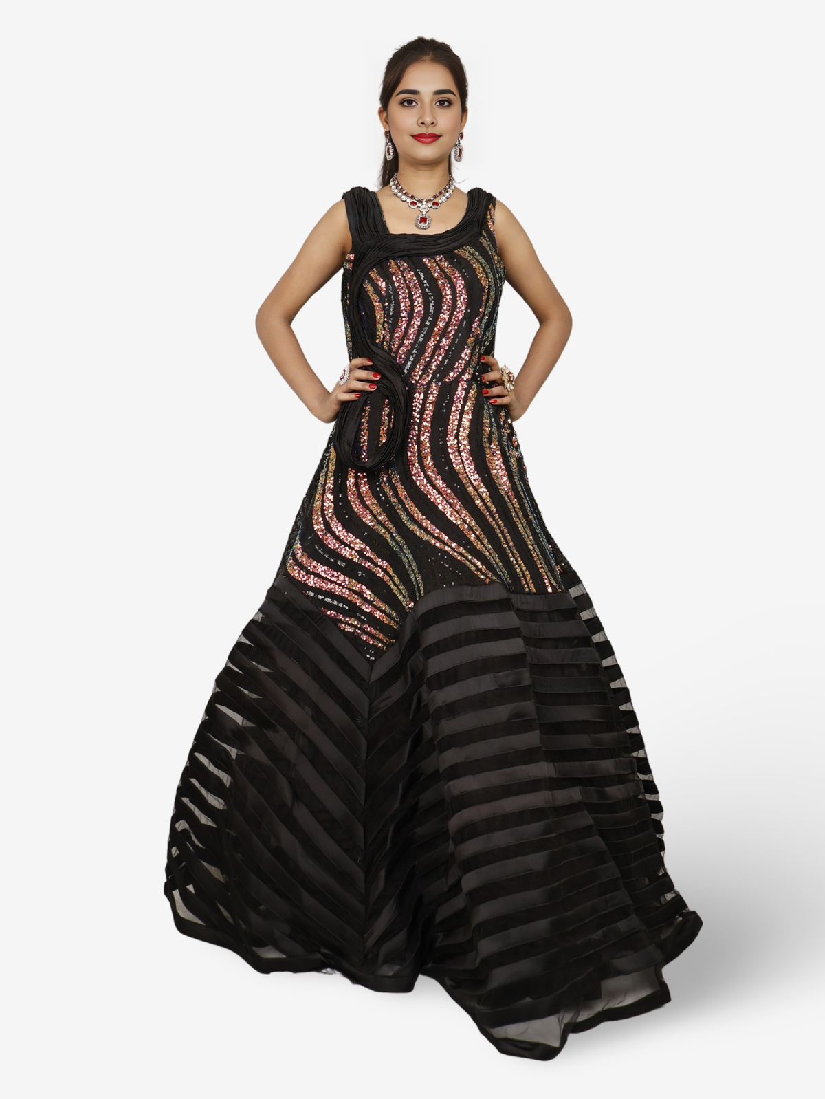 Gown with heavy Rose Gold & Gold Sequin Work