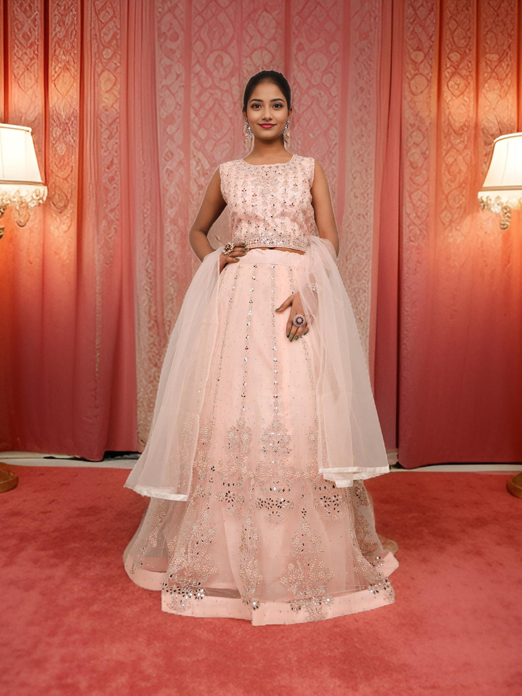 Designer Lehenga Choli with Embroidery and Mirror Peal Work by Shreekama