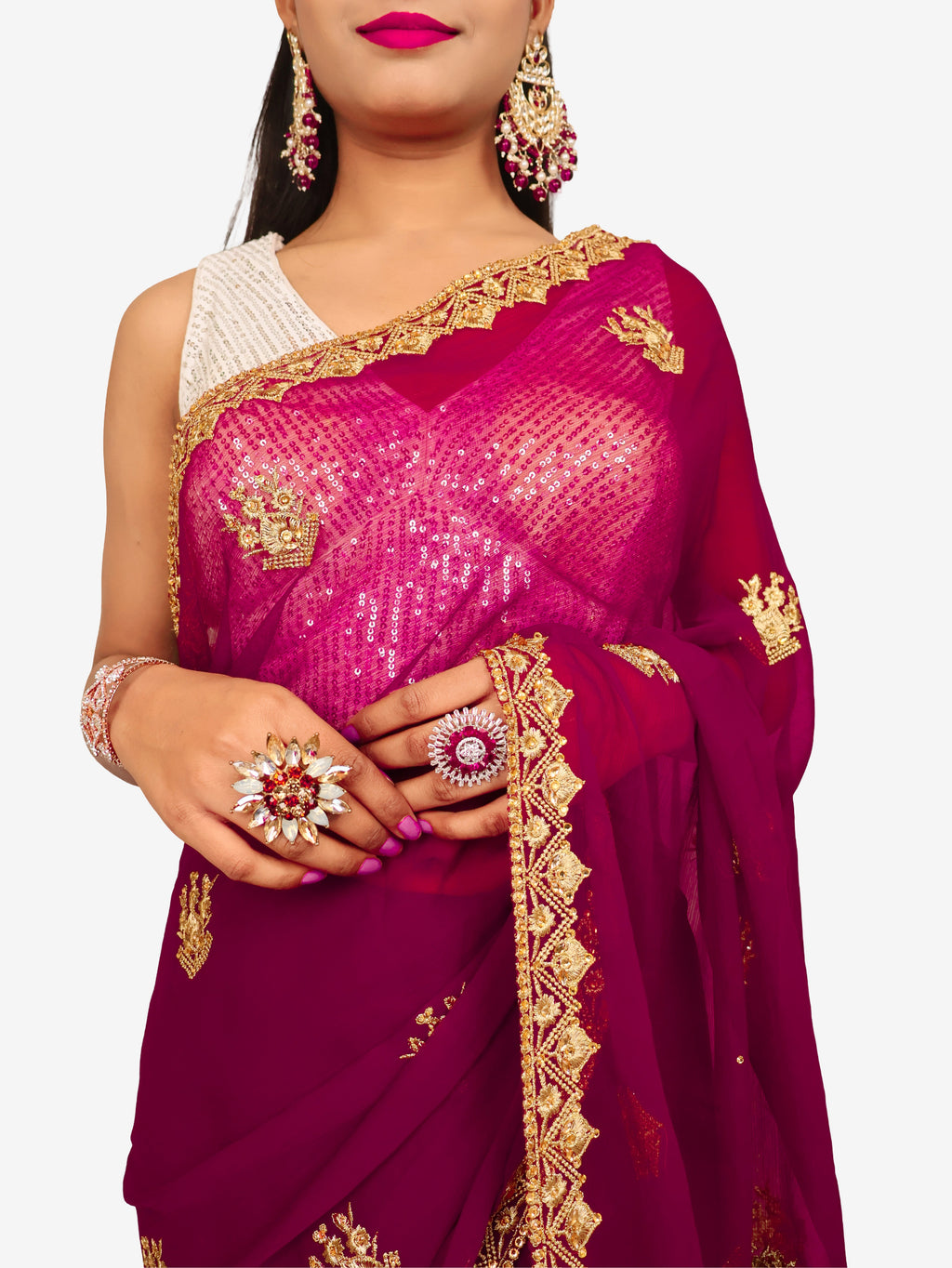 Designer Saree with Kundan & Zari Thread Work by Shreekama