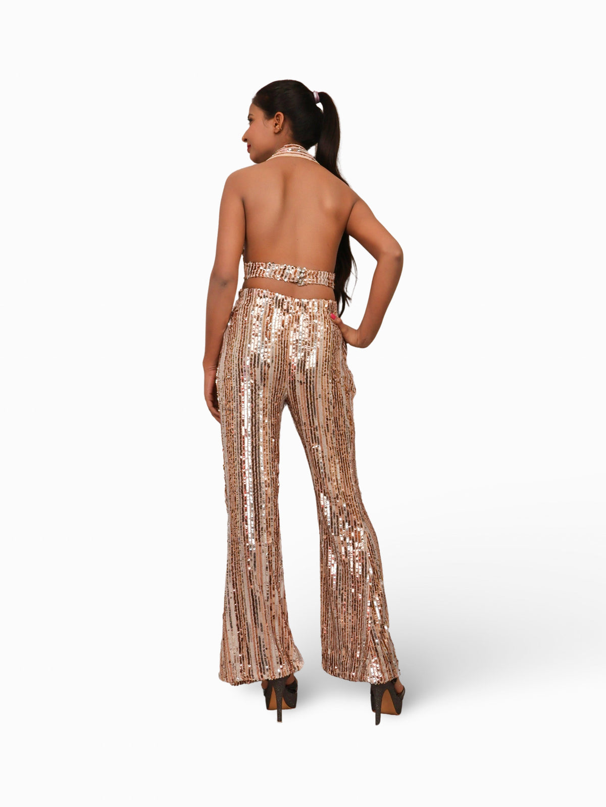 Glamour Halter Neck Sequins Bodycon Co-Ord Set by Shreekama