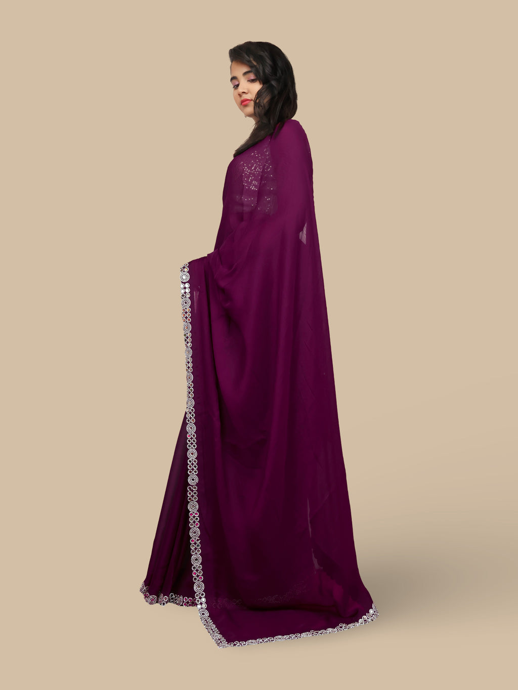 Designer Saree with American Diamond & Mirror Work by Shreekama